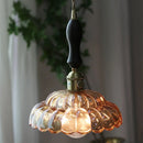 GobekUsa Amber Glass Walnut Wood LED Pendant Lamp with Copper Knob Switch