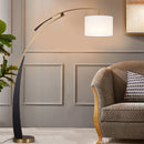 GobekUsa Adjustable Metal Floor Lamp with White Cloth Shade & Long Arm for Living Room