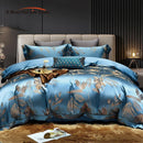 GobekUsa Gold Leaves Jacquard Cotton Bedding Set with Smooth Egyptian Cotton Duvet Cover