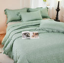 GobekUsa Leaf Embroidery Double Layer Lace Ruffles Quilt Set with Bedspread & Pillowcases