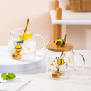 GobekUsa Bee Glass Spoon Milk Cup Breakfast Coffee Mug with Lid