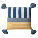GobekUsa Knit Stripe Cushion Cover 45x45cm with Blue Pink Tassels for Home Decor