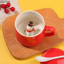 GobekUsa Christmas Animals Ceramic Tea Cup Set Red Porcelain Mugs