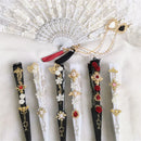 GobekUsa Elegant Gemstone Handle Lace Fan for Dark Gothic Court Party