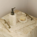 GobekUsa Beige Travertine Stone Tray with Golden Metal Handle