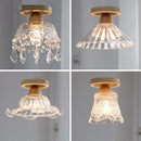 GobekUsa Crystal Wood LED Ceiling Lamp Clear Glass Modern Indoor Lighting