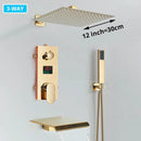 GobekUsa Gold Digital Display Shower Set with Rainfall Head - Waterfall Bath Shower System