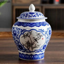 GobekUsa Blue White Porcelain General Jar Tea Canister with Lid Desk Decoration