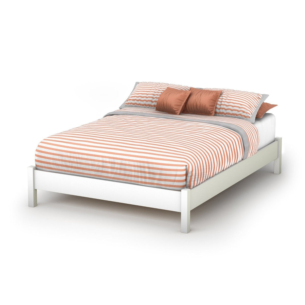 Full size Simple Platform Bed in White Finish - Modern Design, photo 2 of 5
