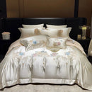 GobekUsa Luxe Brocade Cotton Flowers Embroidery Bedding Set Cream/Champagne Patchwork