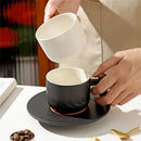 GobekUsa 130ml Blue Ceramic Retro Coffee Cup with Saucer, Wooden Handle