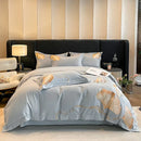 GobekUsa Gold Ginkgo Leaf Embroidery Bedding Set - 100% Cotton Luxury 4Pcs