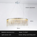 GobekUsa LED Tassel Chandelier Pendant Light for Living Room Villa Hall Silver Lustre