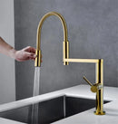 GobekUsa Gold Brass Kitchen Faucet with Foldable Pull Down Spring Spout Mixer Tap