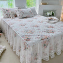 GobekUsa French Floral Print Bedding Set: Duvet Cover, Lace Ruffles, Quilted Embroidery, Pillowcases