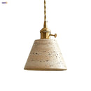 GobekUsa LED Knob Switch Pendant Lamp Yellow Travertine Copper Wabi Sabi Hanging Lights