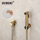 GobekUsa Brushed Gold Bidet Faucet Hand Spray Wall Mounted Dual Water Way Mixer