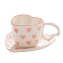 GobekUsa 250ml Coffee Cup and Saucer Set with Heart Handle Hand-painted Pink Hearts