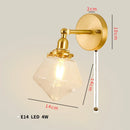 GobekUsa Clear Glass LED Mirror Light Pull Chain Copper E14 Wall Lamp