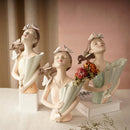 GobekUsa 30cm Pink Butterfly Girl Vase Statue Modern Home Decor Resin Figurines