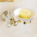 GobekUsa Gold Crystal Brass Ceramics Bathroom Soap Holder Home Decor Enhance Bathroom Storage