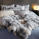 GobekUsa Gradient Blue & Grey Faux Rabbit Fur Bedding Set: Velvet Fleece Duvet, Sheets, Pillowcases