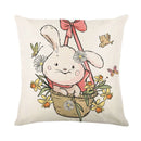 GobekUsa Easter Bunny Rabbit Linen Cushion Cover 45x45cm - Flower Print Festival Pillowcase