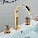 GobekUsa Crystal Handle Gold Bathroom Basin Faucet Three Hole Mixer for Bathtub