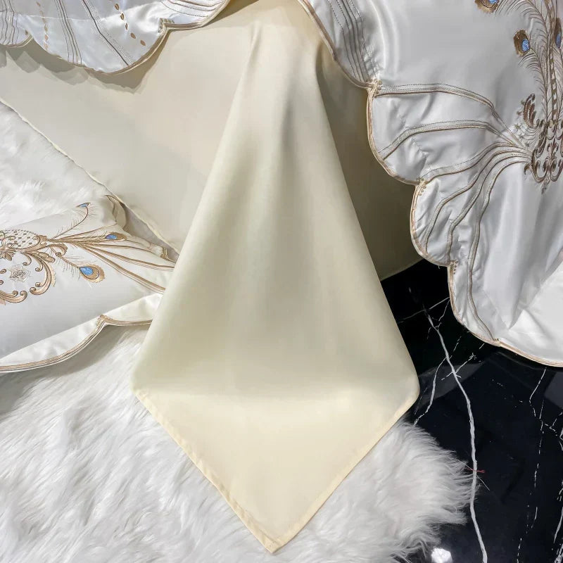 GobekUsa Gold Feather Embroidery Egyptian Cotton Patchwork Bedding Set, photo 5 of 11
