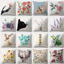 GobekUsa Deer Animal Short Plush Pillowcase with Natural Leaves and Flowers