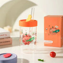 GobekUsa Cartoon Glass Cup with Lid & Straw - 600ml Drinkware