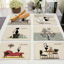 GobekUsa Black Cat Linen Placemat Set for Dining Table & Kitchen Decor