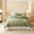 GobekUsa Luxe Carved Velvet Lace Ruffles Bedding Set with Quilted Bed Skirt