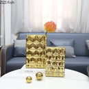 GobekUsa Golden Square Ceramic Vase with Artificial Flowers for Room Aesthetic Decor