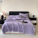 GobekUsa Cozy Coral Fleece Striped Solid Blanket for Winter Sofa Cover Queen King Sizes
