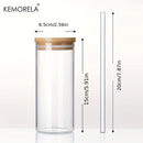 GobekUsa 4-Piece Set Clear Glass Tumbler Cups with Bamboo Lids and Straws - 600ML