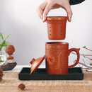 GobekUsa Dragon Purple Clay Tea Mug with Lid Strainer, Handmade Yixing Teacup