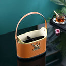 GobekUsa Brown Leather Desktop Storage Basket and Tissue Box