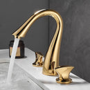 GobekUsa Black & Gold Basin Faucet: 3 Hole Waterfall Bathroom Sink Tap, Total Brass