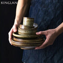 GobekUsa Japanese Style Handmade Stoneware Dinnerware Set - Round Plates and Bowls