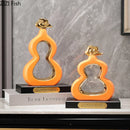 GobekUsa Gold Gourd Ceramic Sculpture Desk Decor Porcelain Crafts Room Ornaments