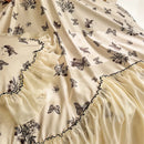GobekUsa Beige Lace Ruffles Butterfly Flowers Print Bedding Set with Egyptian Cotton Quality