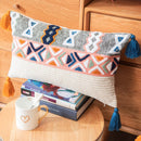 GobekUsa Embroidered Blue Tufted Boho Pillow Cover with Tassel, Lumbar Decorative Cushion