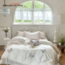 GobekUsa Butterfly Lace Ruffles Embroidery Bedding Set 4Pcs