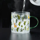 GobekUsa Cactus Glass Tea Milk Cups With Scale - Coffee Mug Tumbler Water Cups
