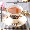 GobekUsa Fruits Pattern Ceramic Coffee Mug Set Gold-plated Tea Cup Saucer Dining Juice Container