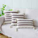 GobekUsa Ivory Brown Coffee Black Stripe Pillow Case with Tassels 45x45cm 30x50cm 50x50cm