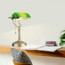 GobekUsa Green Glass Bankers Desk Lamp with USB Charging Port and Pull Chain Switch