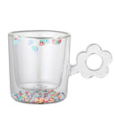 GobekUsa 250ml Double Wall Glass Mug with Glitter Flowers and Flower Handle