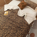 GobekUsa Double Layer Leopard Print Coral Fleece Blanket - 150X200Cm Office Bedspread